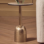 Geometric Mosaic Accent Side Table with Slim Gold Cylindrical Pedestal Base | Inventivo