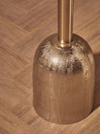 Geometric Mosaic Accent Side Table with Slim Gold Cylindrical Pedestal Base | Inventivo