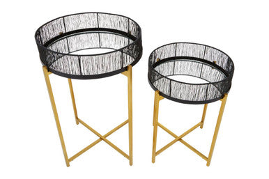 Set of 2 Black Wire and Gold Metal Frame Nesting Tables | Enzo