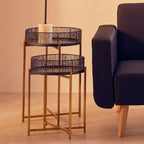 Set of 2 Black Wire and Gold Metal Frame Nesting Tables | Enzo