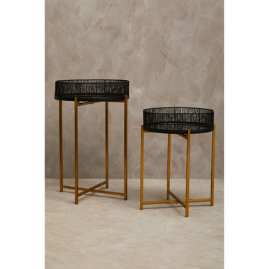 Set of 2 Black Wire and Gold Metal Frame Nesting Tables | Enzo
