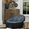 Antique Black Leather Lounge Cocoon Chair | Hoxton