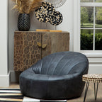 Antique Black Leather Lounge Cocoon Chair | Hoxton