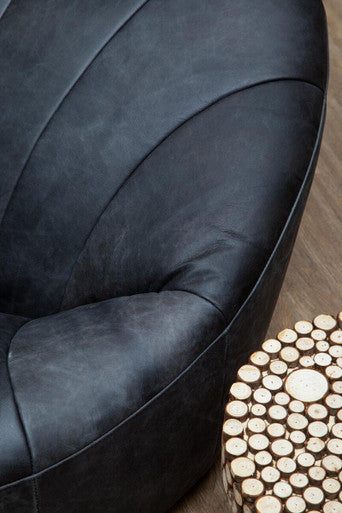 Antique Black Leather Lounge Cocoon Chair | Hoxton