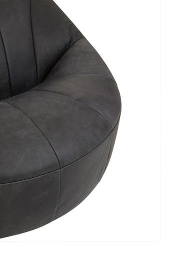 Antique Black Leather Lounge Cocoon Chair | Hoxton