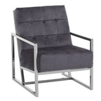 Grey Velvet Chair with Stainless Steel Frame | Hana