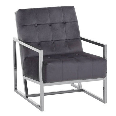 Grey Velvet Chair with Stainless Steel Frame | Hana