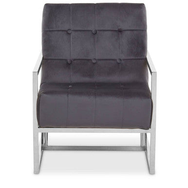 Grey Velvet Chair with Stainless Steel Frame | Hana