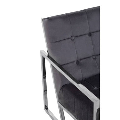 Grey Velvet Chair with Stainless Steel Frame | Hana