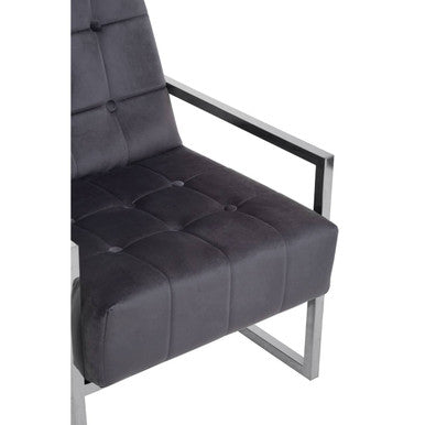 Grey Velvet Chair with Stainless Steel Frame | Hana