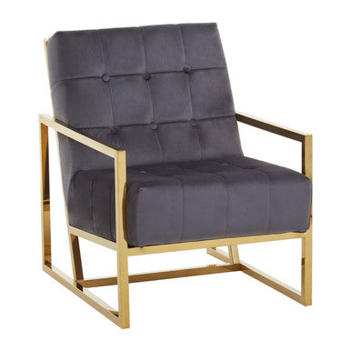 Grey Velvet Chair with Gold Frame | Hana