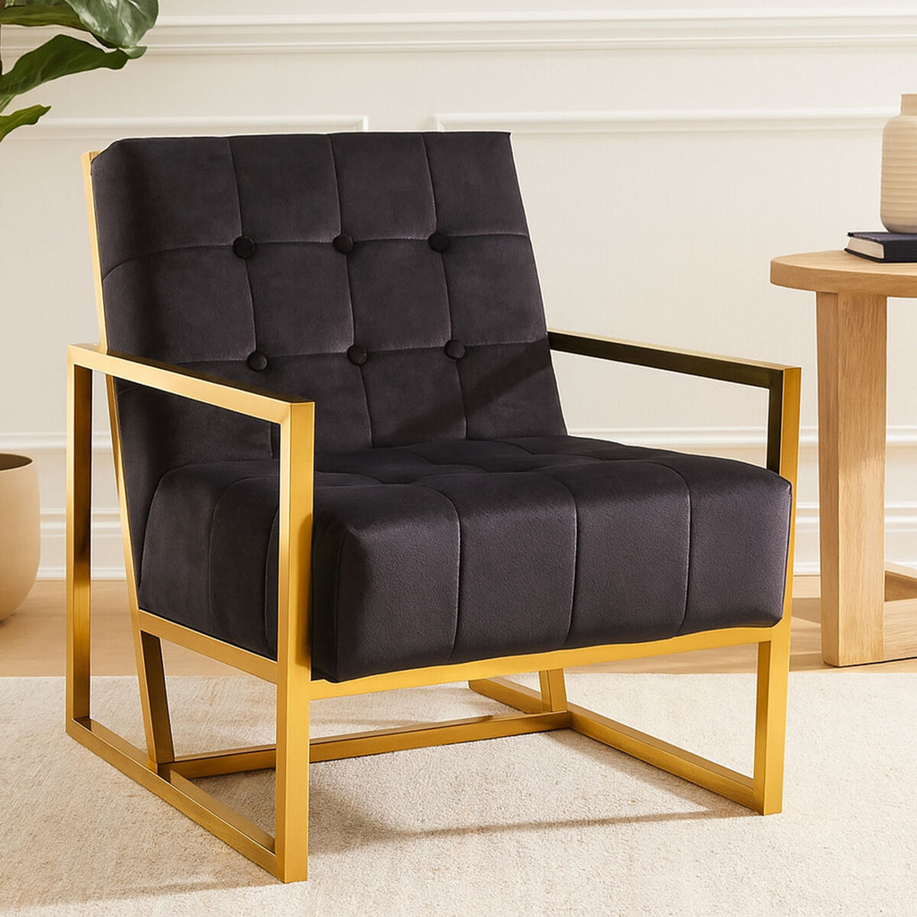 Black Velvet Chair with Gold Frame | Hana