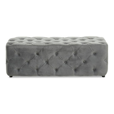 Grey Velvet Button Tufted Bench | Alea