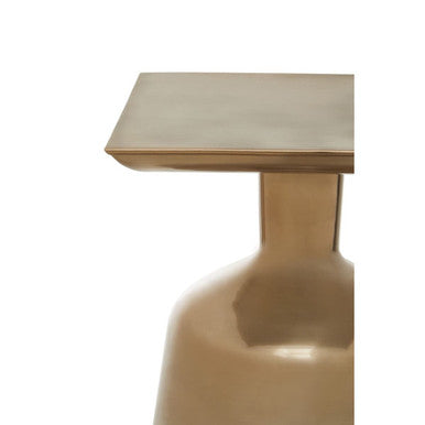 Antique Gold Finish Metal Side Table with Round Glass Top and Round Base | Pazo