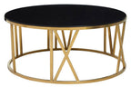 Brushed Gold Finish Steel Side Table with Roman Numeral Frame and Black Tempered Glass Top | Alana
