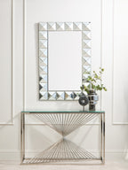 Clear Tempered Glass Top Console Table with Silver Finish Stainless Steel and Twisted Staircase Base | Amella