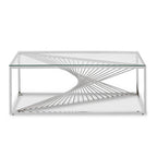 Silver Finish Steel Frame Coffee Table with Glass Top | Amella