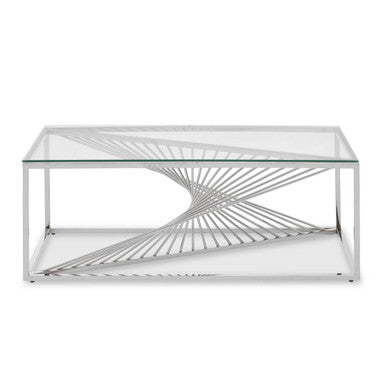 Silver Finish Steel Frame Coffee Table with Glass Top | Amella