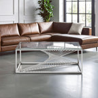 Silver Finish Steel Frame Coffee Table with Glass Top | Amella