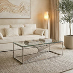 Silver Finish Steel Frame Coffee Table with Glass Top | Amella