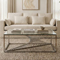 Silver Finish Steel Frame Coffee Table with Glass Top | Amella