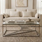 Silver Finish Steel Frame Coffee Table with Glass Top | Amella