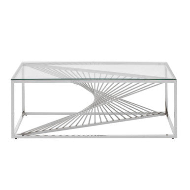 Silver Finish Steel Frame Coffee Table with Glass Top | Amella