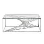 Silver Finish Steel Frame Coffee Table with Glass Top | Amella