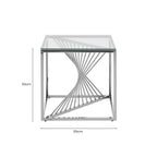 Silver Stainless Steel Frame End Table with Clear Tempered Glass Top and Spiral Staircase Inspired Centre | Amella