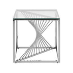 Silver Stainless Steel Frame End Table with Clear Tempered Glass Top and Spiral Staircase Inspired Centre | Amella