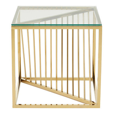 Clear Tempered Glass Top End Table with Gold Finish Frame and Inner Twisted Staircase Design | Amella