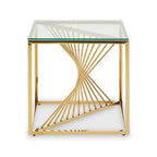Clear Tempered Glass Top End Table with Gold Finish Frame and Inner Twisted Staircase Design | Amella