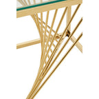 Clear Tempered Glass Top End Table with Gold Finish Frame and Inner Twisted Staircase Design | Amella