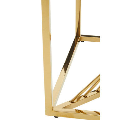 Clear Tempered Glass Top End Table with Gold Finish Frame and Inner Twisted Staircase Design | Amella