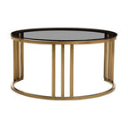 Set of 2 Tinted Glass Round Tops Nesting Coffee Tables with Brushed Gold Stainless Steel Frames | Alana