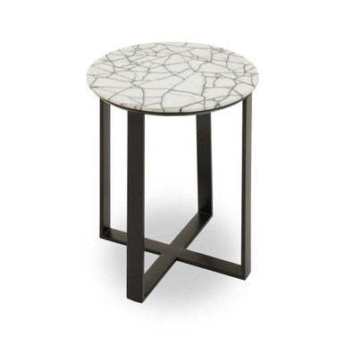 Marble Top Side Table with Black Iron Stand | Marmara