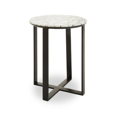 Marble Top Side Table with Black Iron Stand | Marmara