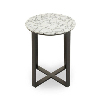 Marble Top Side Table with Black Iron Stand | Marmara