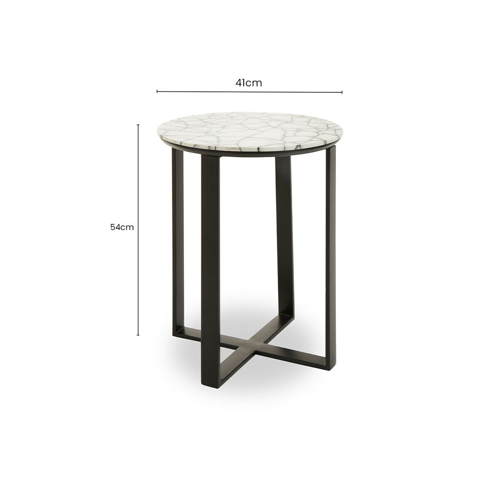Marble Top Side Table with Black Iron Stand | Marmara