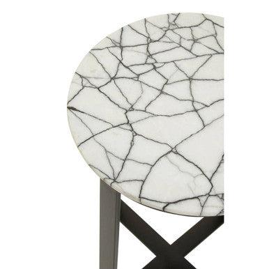 Marble Top Side Table with Black Iron Stand | Marmara