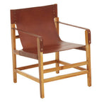 Light Brown Leather and Teak Wood Chair | Kendari