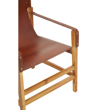 Light Brown Leather and Teak Wood Chair | Kendari