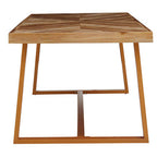 Natural Teak Wood Dining Table with Herringbone Top and Gold Finish Metal Frame | Kendari