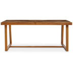 Natural Teak Wood Dining Table with Herringbone Top and Gold Finish Metal Frame | Kendari