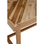 Natural Teak Wood Dining Table with Herringbone Top and Gold Finish Metal Frame | Kendari