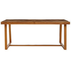 Natural Teak Wood Dining Table with Herringbone Top and Gold Finish Metal Frame | Kendari