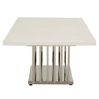 White Faux Marble Top Coffee Table with Silver Geometric Stainless Steel Frame | Moda