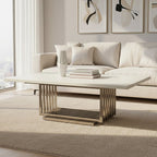 White Faux Marble Top Coffee Table with Silver Geometric Stainless Steel Frame | Moda