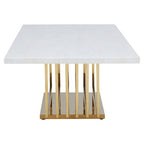 Ivory White Faux Marble Top Coffee Table with Geometric Gold Finished Stainless Steel Frame | Moda