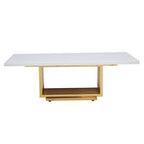 Ivory White Faux Marble Top Coffee Table with Geometric Gold Finished Stainless Steel Frame | Moda